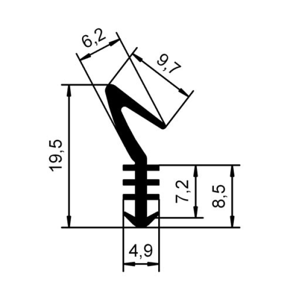 Flügelfalzdichtung in grau, 6306