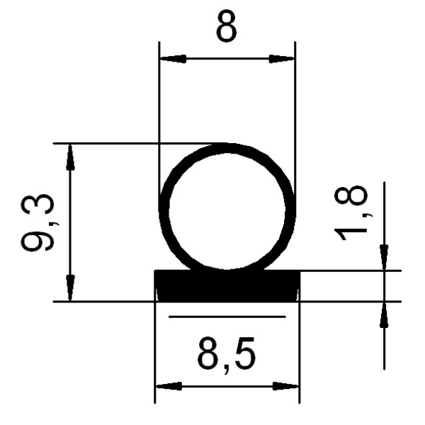 Dichtungsprofil sk 8,5 mm breit, für 3-8 mm Spalt, 2469, R022/2