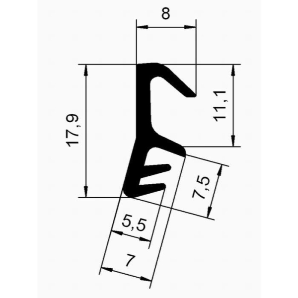 Flügelfalzdichtung für 12 mm Falzhöhe in braun, 2834, (80504) R 011/3