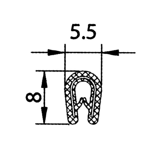 Kantenschutzprofil, Klemmbereich 0,8 - 1,5 mm mit eingebettetem Stahlgerüst, Farbe schwarz, 45053, R024/2