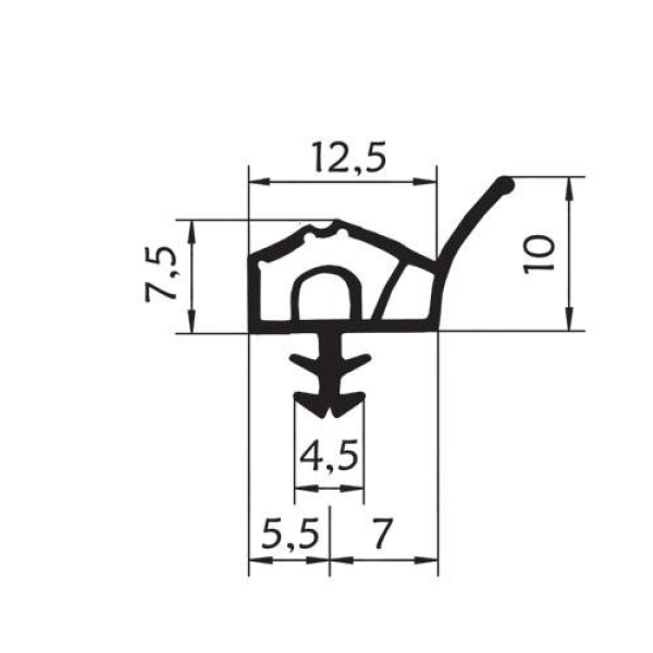 Holzzargendichtung für 12 mm Falzbreite in schwarz, R012/2, 45343